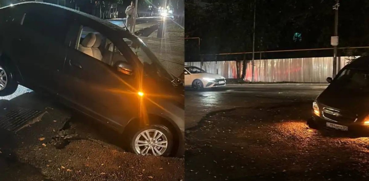 Алматыда нөсер жауын салдарынан жол опырылып, 13 көлікке зақым келген