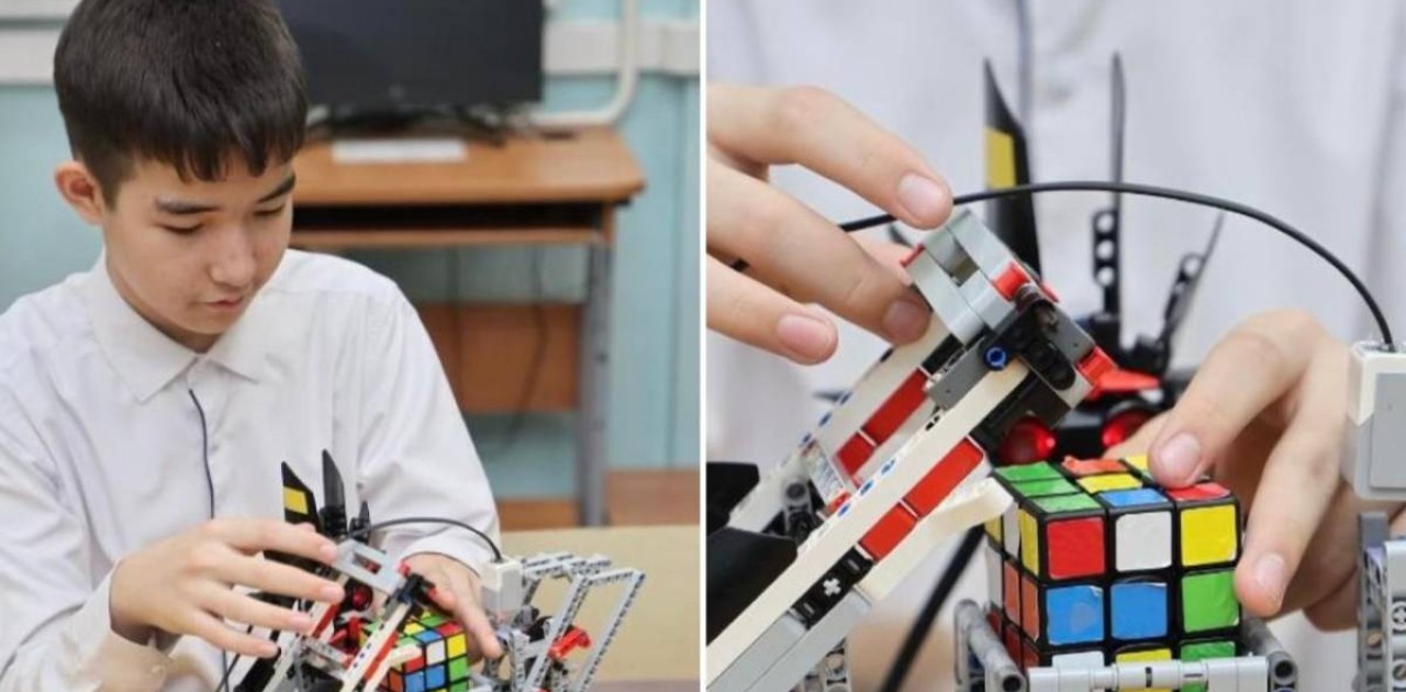 Астанада мектеп оқушысы Рубик текшесін бір минутта жинайтын ақылды робот жасап шығарды