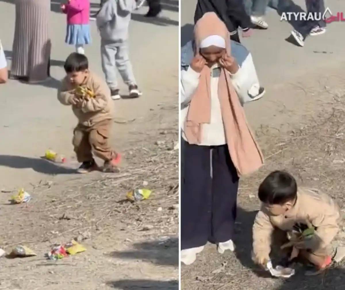 «Кішкентай эколог мырза»: атыраулық балақайдың мерекеден кейін қоқыс жинағаны елді сүйсінтті