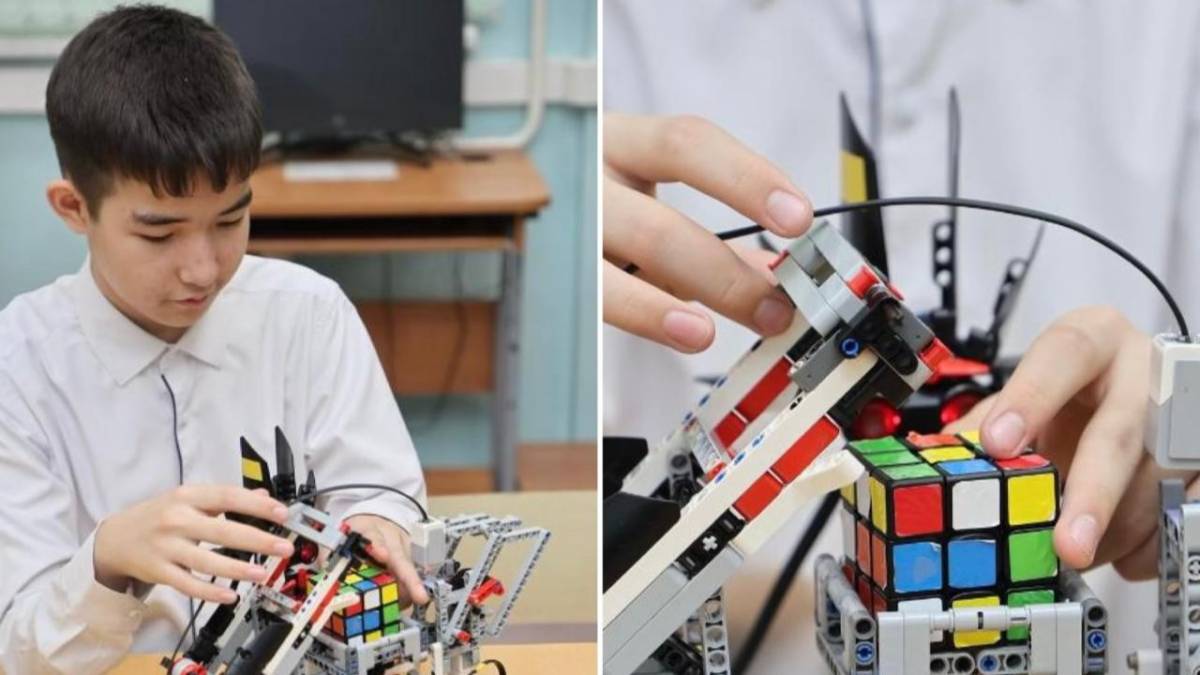 Астанада мектеп оқушысы Рубик текшесін бір минутта жинайтын ақылды робот жасап шығарды